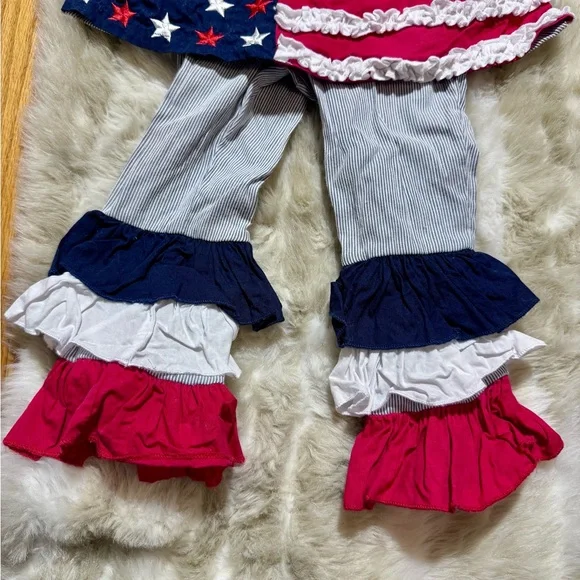 Cre8ions Boutique Toddler Girl Patriotic Striped Tunic Ruffled Pants Set Size 2 - Picture 3 of 3
